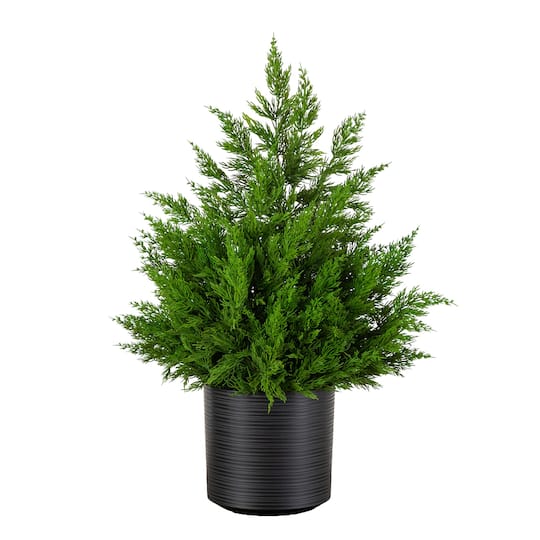 Nearly Natural 28" Artificial Real Touch Winter Cypress Bush in Black Decorative Planter